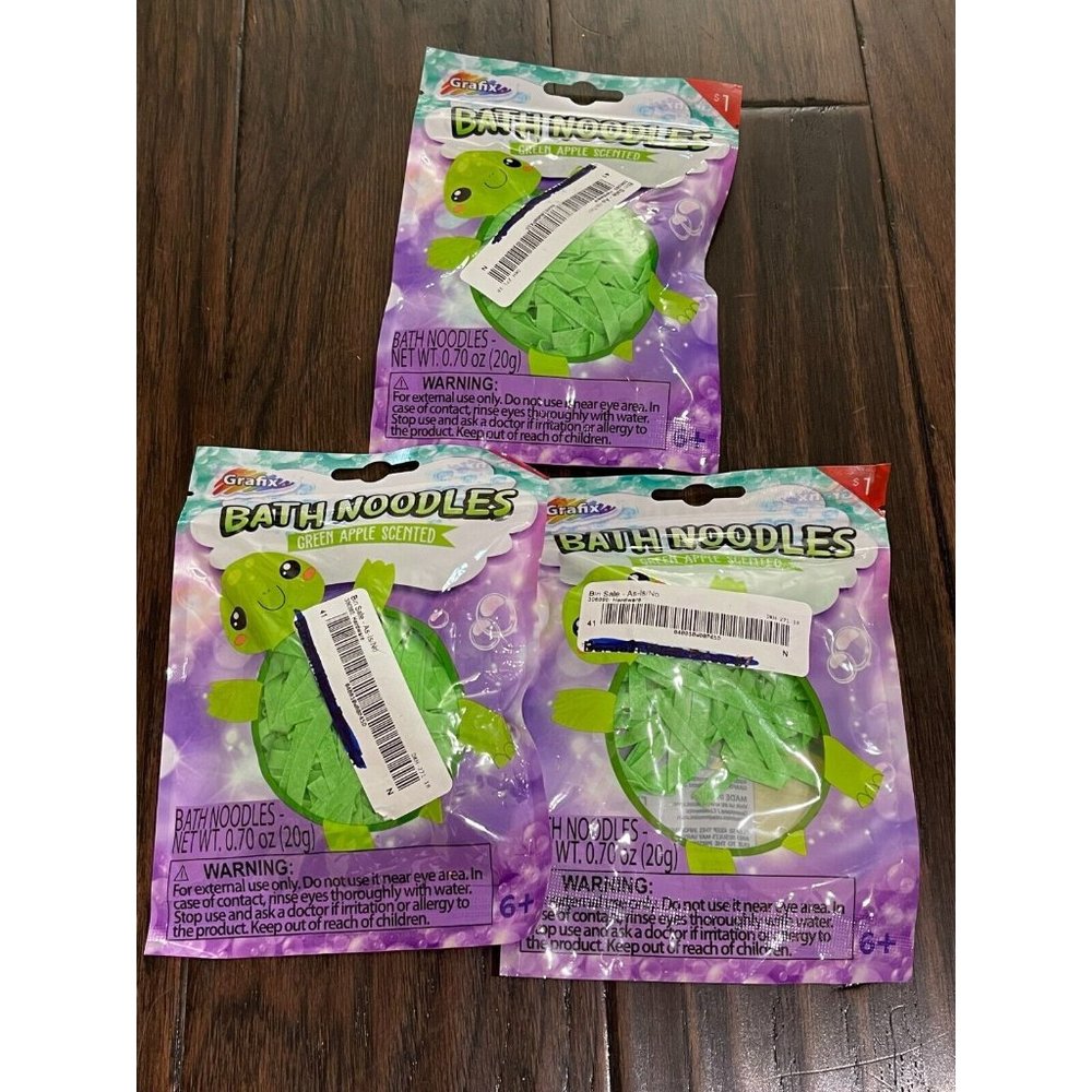 Grafix Bath Noodles Scented Soap Strip Bath Toy Set lot Bundle 3 Green Apple New